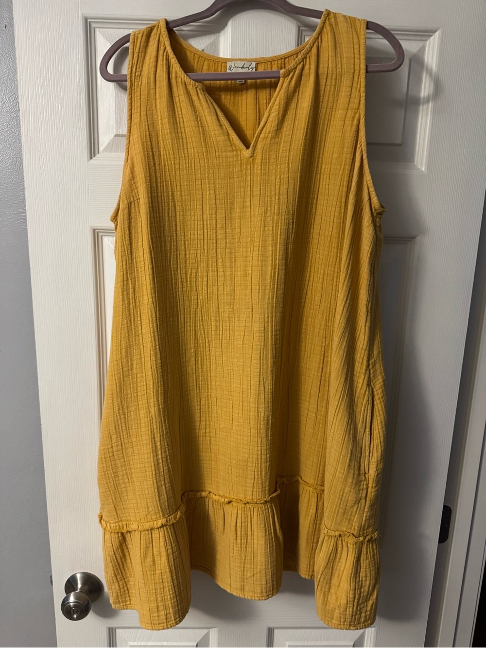 Wonderly Mustard Yellow Textured V-Neck Dress
